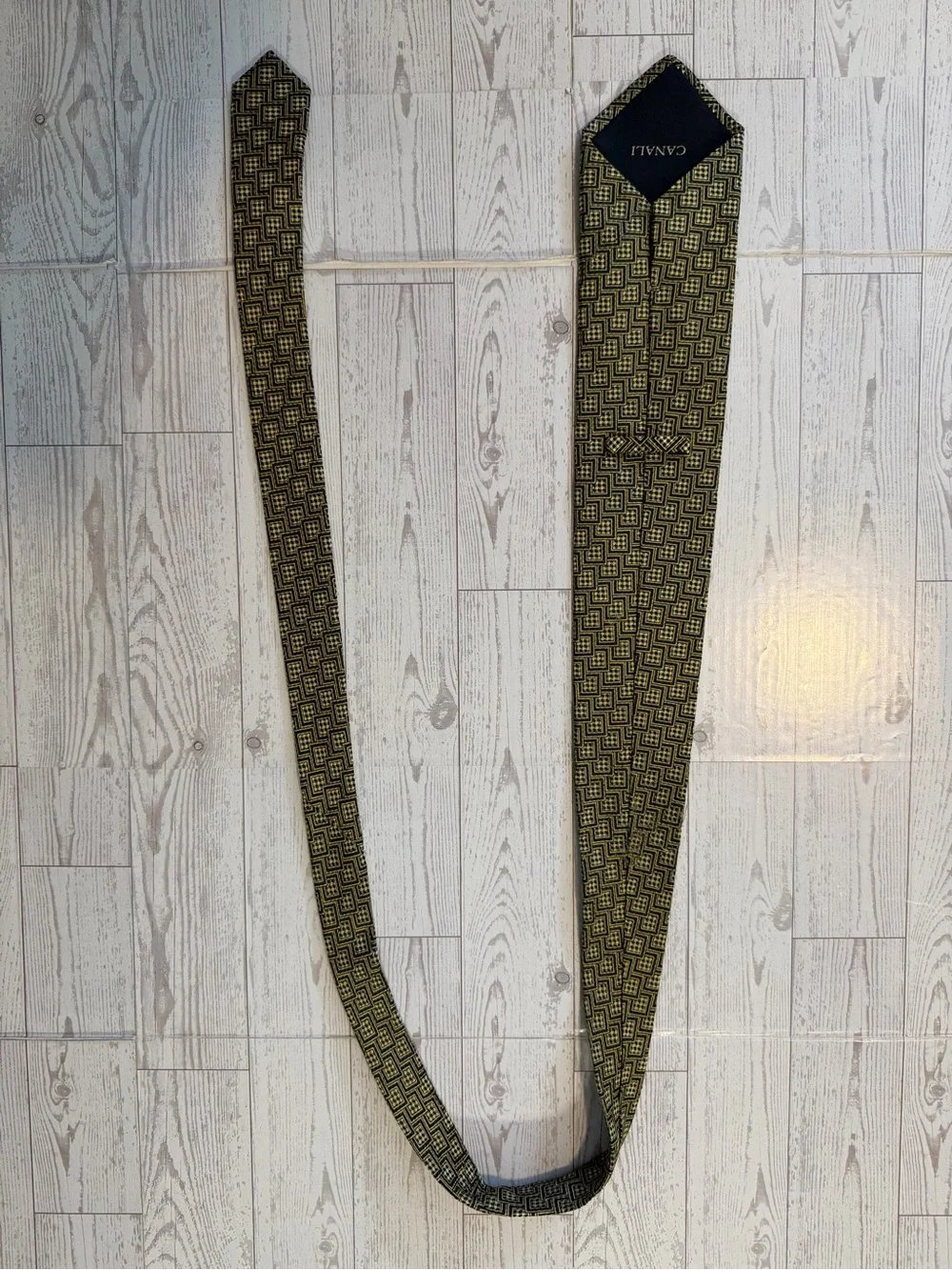 Canali, 100% Silk, Geometric, Gold Tie, Designer Necktie